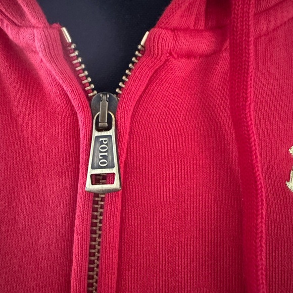 Ralph Lauren Red Hoodie with Gold Logo. Ptp 20” lenght 22,5” - Picture 5 of 5